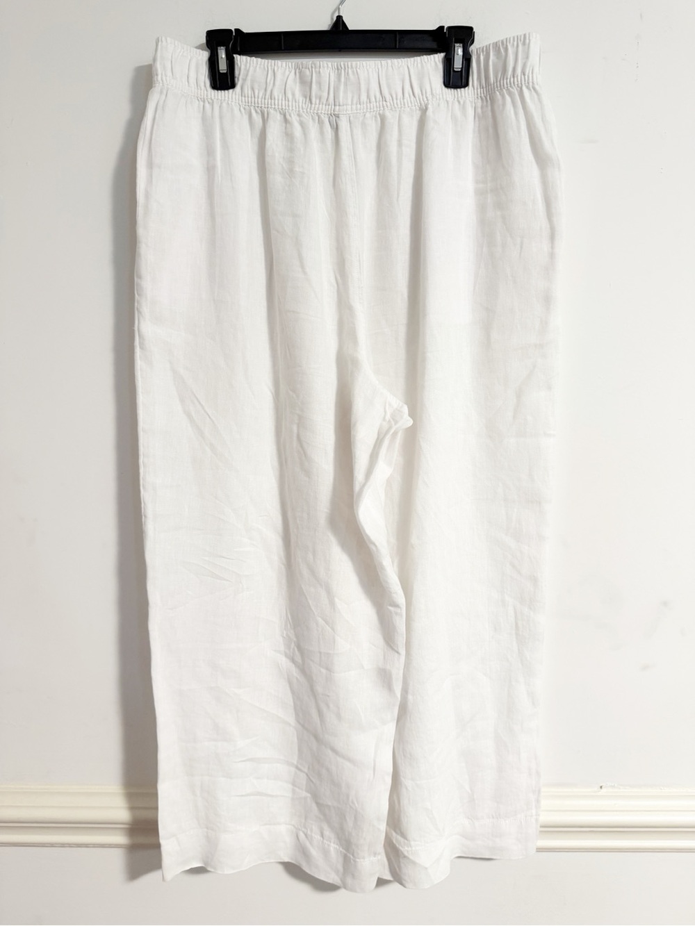 Tahari White 100% Linen Elastic Waist Pants XL Wide Leg Casual Coastal